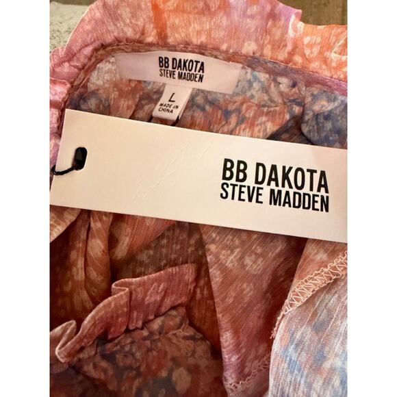 BB Dakota Steve Madden Boho Romantic Ruffle Midi Dress Pink Multi  Large NWT - Picture 5 of 8